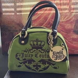 Juicy Couture Green Mini Bag with Black Handles and Ornate Design